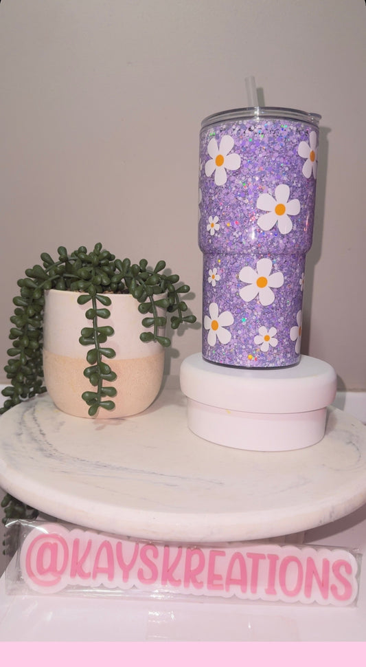 Pre Made Travel Mug Flower Snow Globe